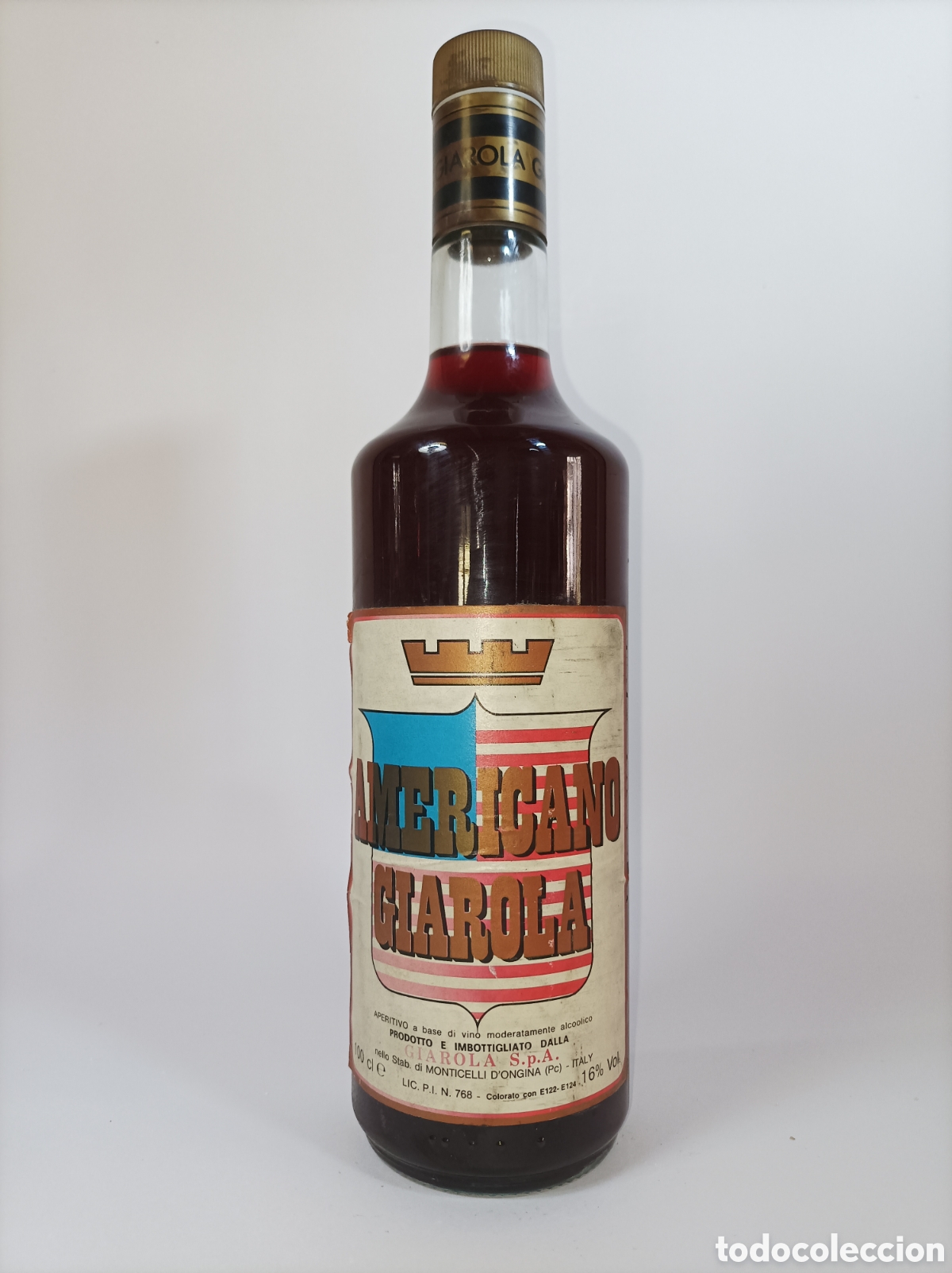 Coleccionismo de vinos y licores: AMERICANO GIAROLA 1L. SIN ABRIR. APERITIVO ROSSO BITTER. BOTELLA ANTIGUA LICOR.