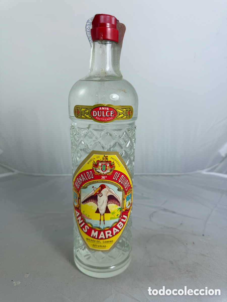 Coleccionismo de vinos y licores: Antigua botella AN&Iacute;S MARAB&Uacute; Dulce Rectificado &ndash; Bernaldo de Quir&oacute;s &ndash; Mieres