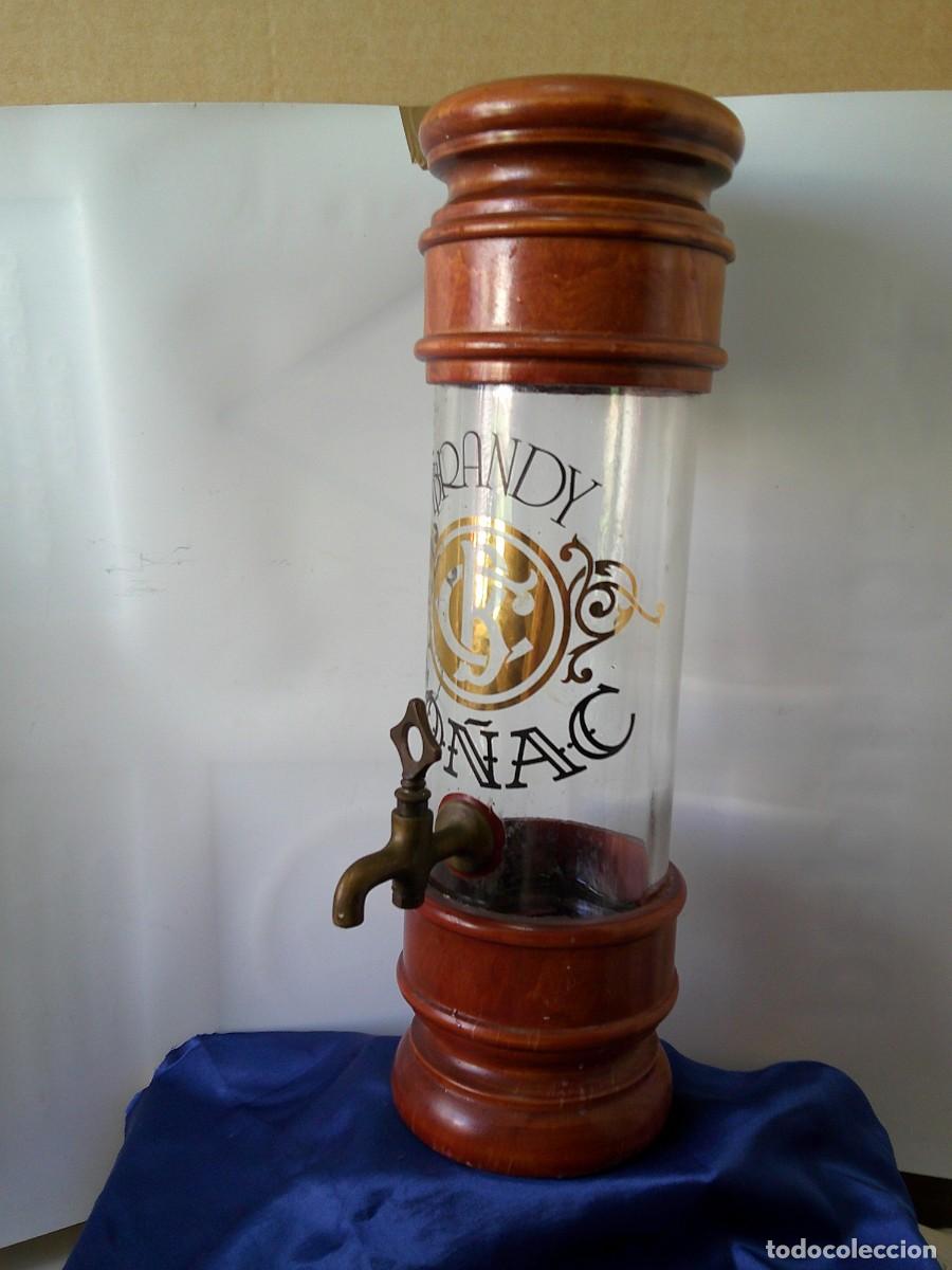 Coleccionismo de vinos y licores: &iexcl;&iexcl; BRANDY-CO&Ntilde;AC. &rdquo;CB.&rdquo; DISPENSADOR. Con GRIFO. (Espita)De BRONCE. Cristal- Madera. ORIGINAL. !! C-33