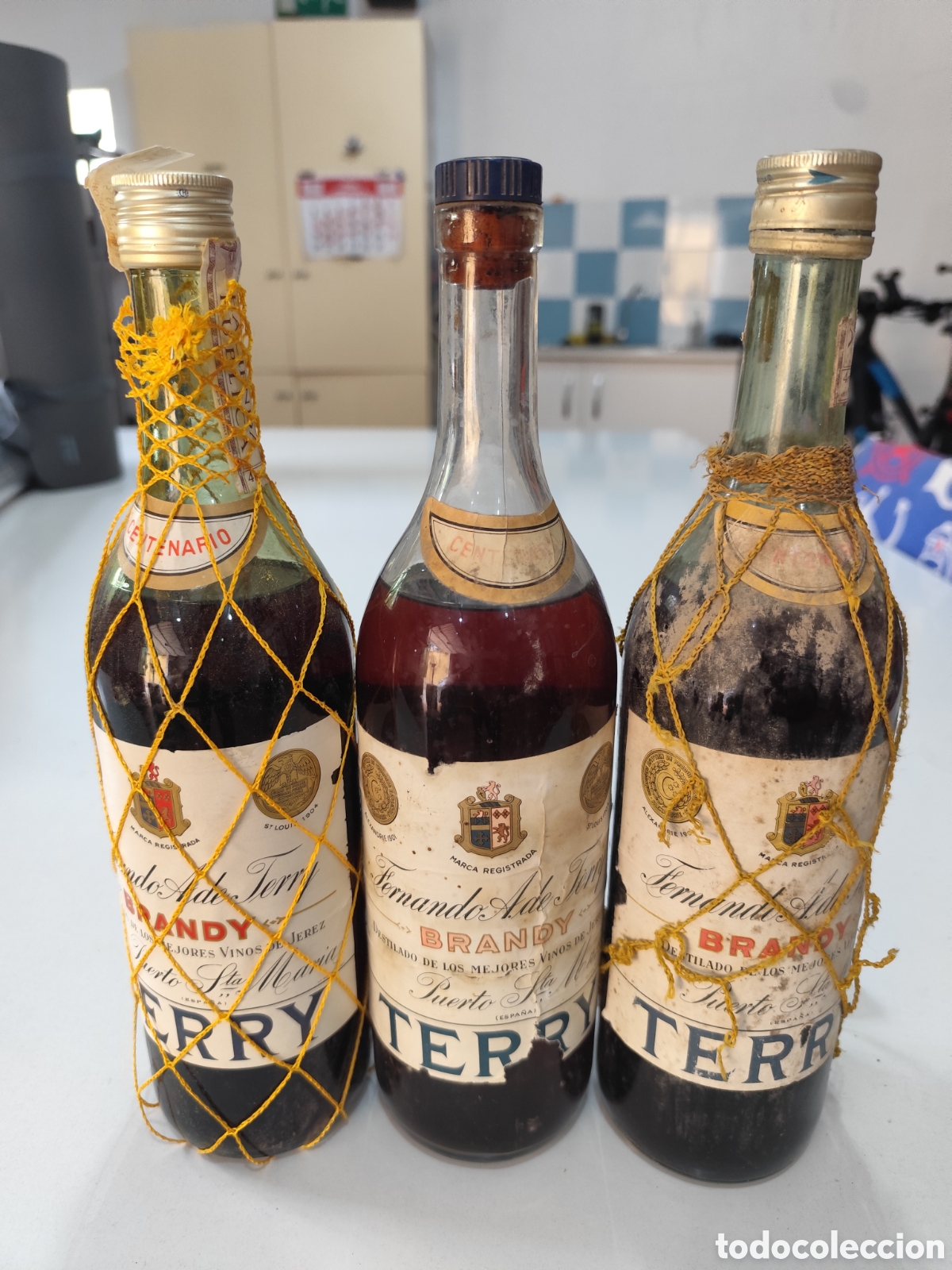 Coleccionismo de vinos y licores: Lote 3 botellas antiguas Brandy Terry Centenario 1 L &ndash; a&ntilde;os 70