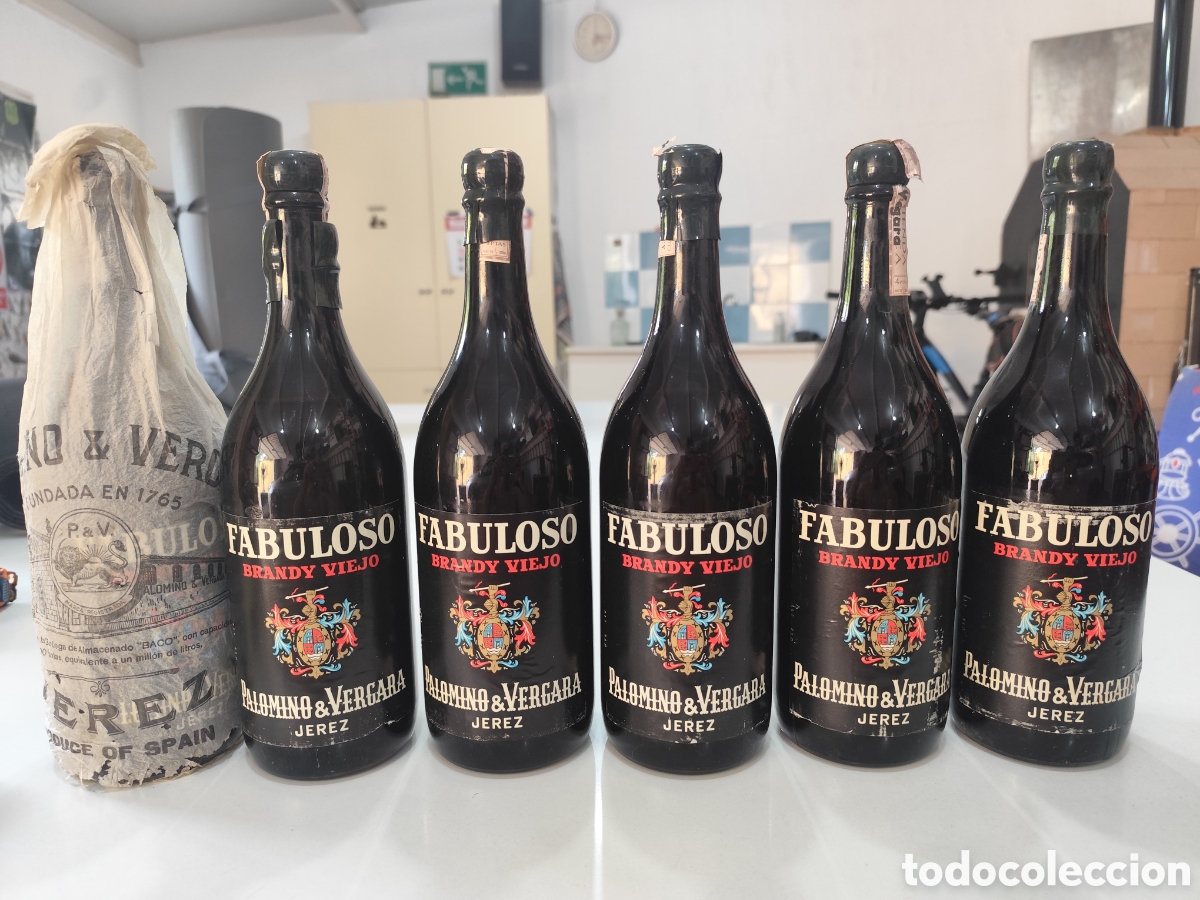 Coleccionismo de vinos y licores: Lote 6 botellas Fabuloso Brandy Viejo Palomino & Vergara Jerez &ndash; 1 L &ndash; a&ntilde;os 60/70 &ndash; una con envoltor
