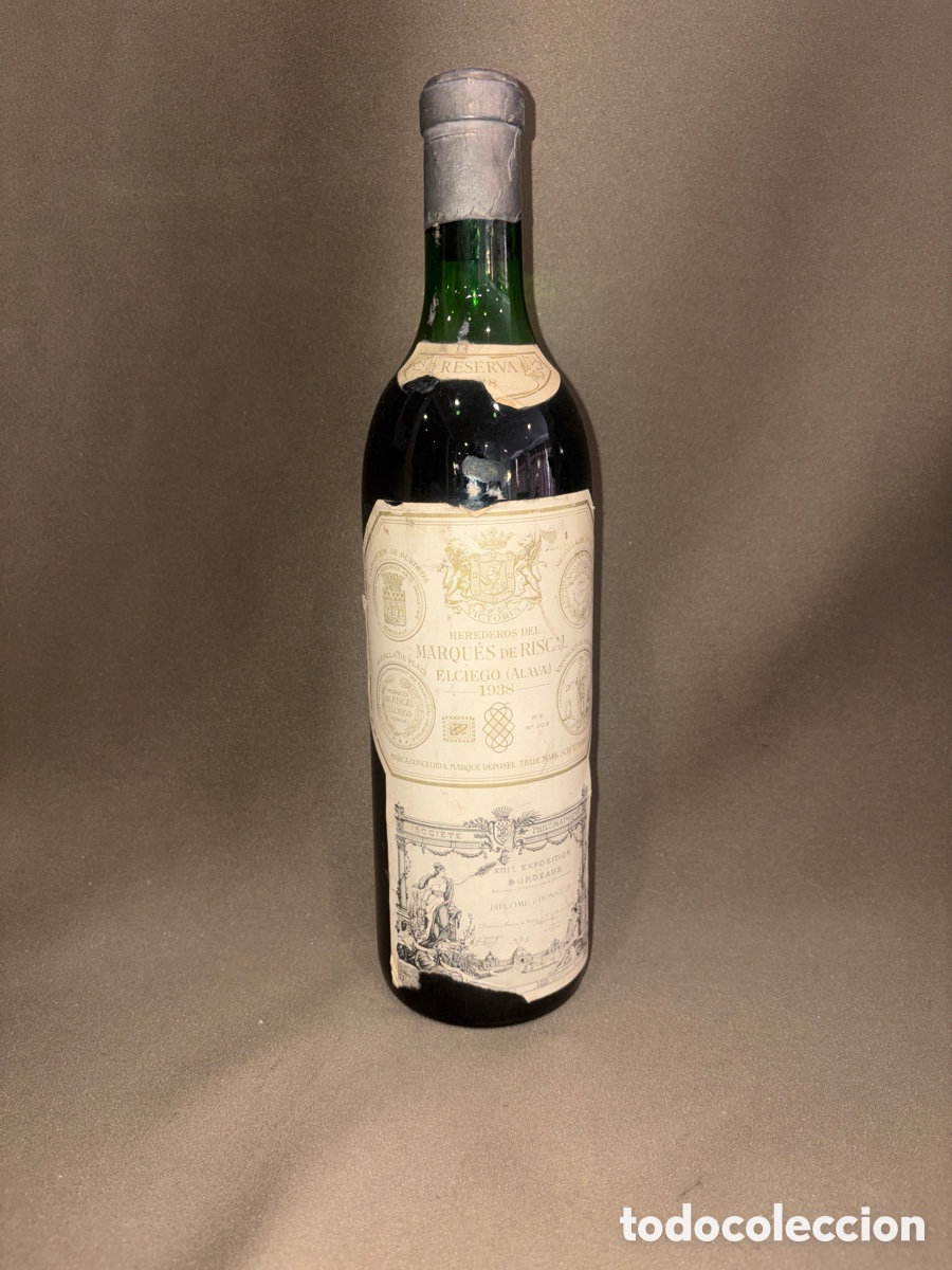 Coleccionismo de vinos y licores: Antigua botella reserva 1938,MARQU&Eacute;S DE RISCAL*EL CIEGO*ALAVA*LLENA Y PRECINTADA