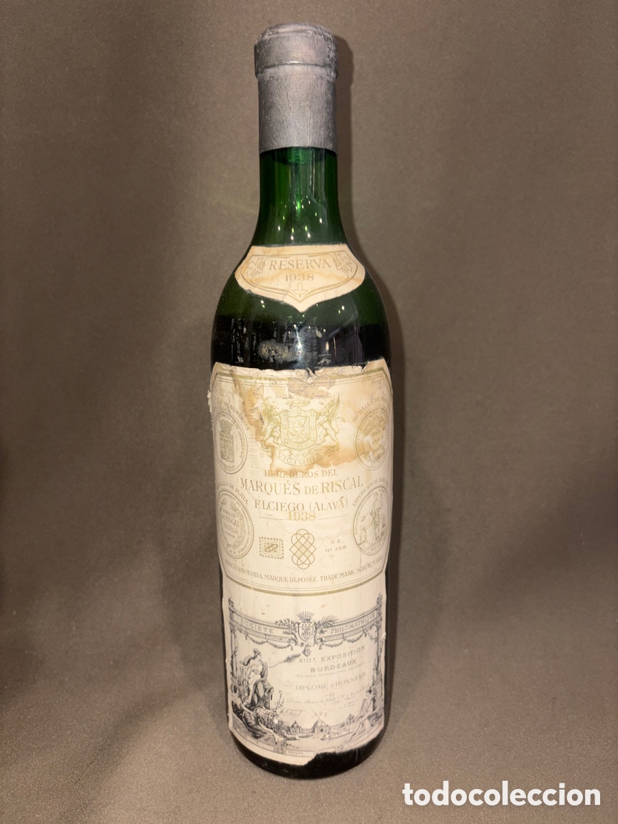 Coleccionismo de vinos y licores: Antigua botella reserva 1938,MARQU&Eacute;S DE RISCAL*EL CIEGO*ALAVA*LLENA Y PRECINTADA