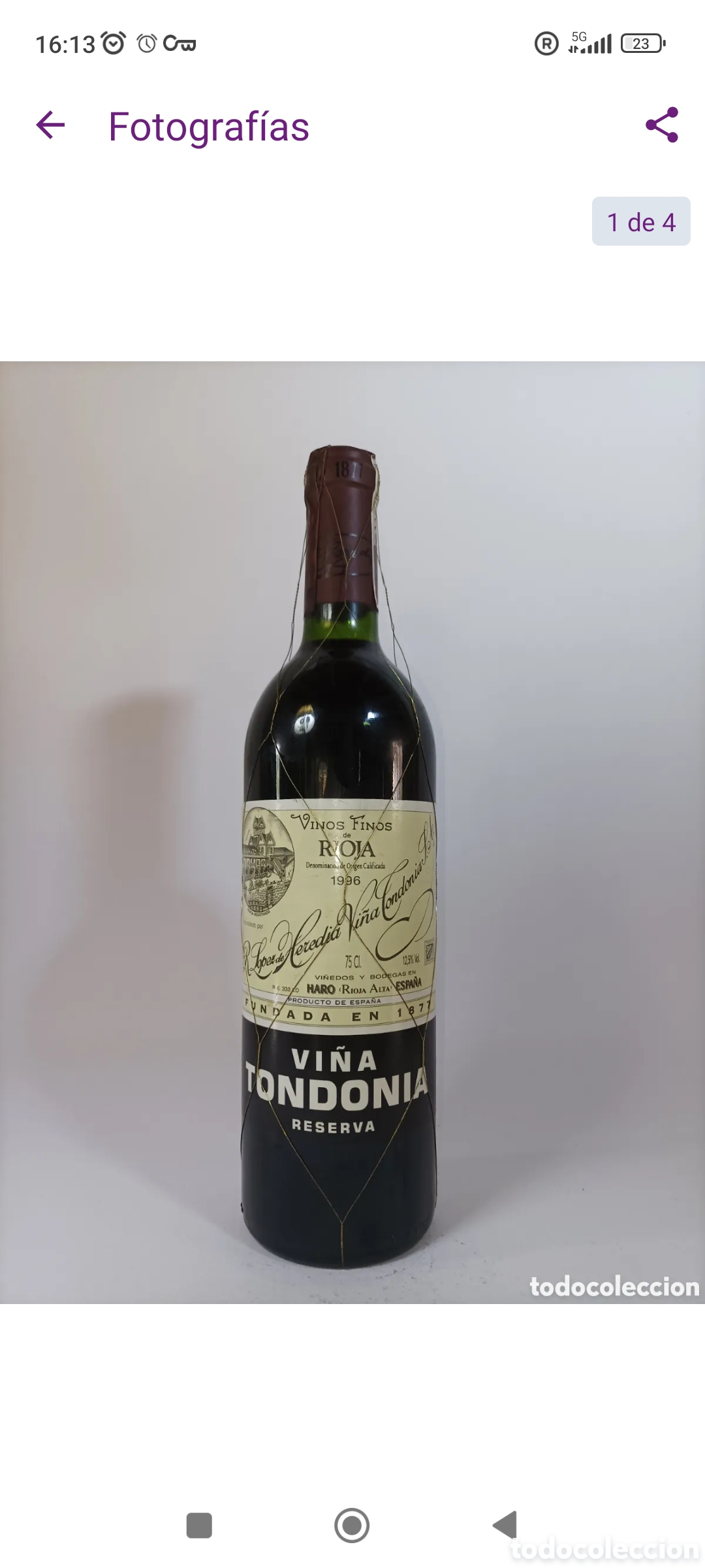Coleccionismo de vinos y licores: BOTELLA TONDONIA RESERVADA