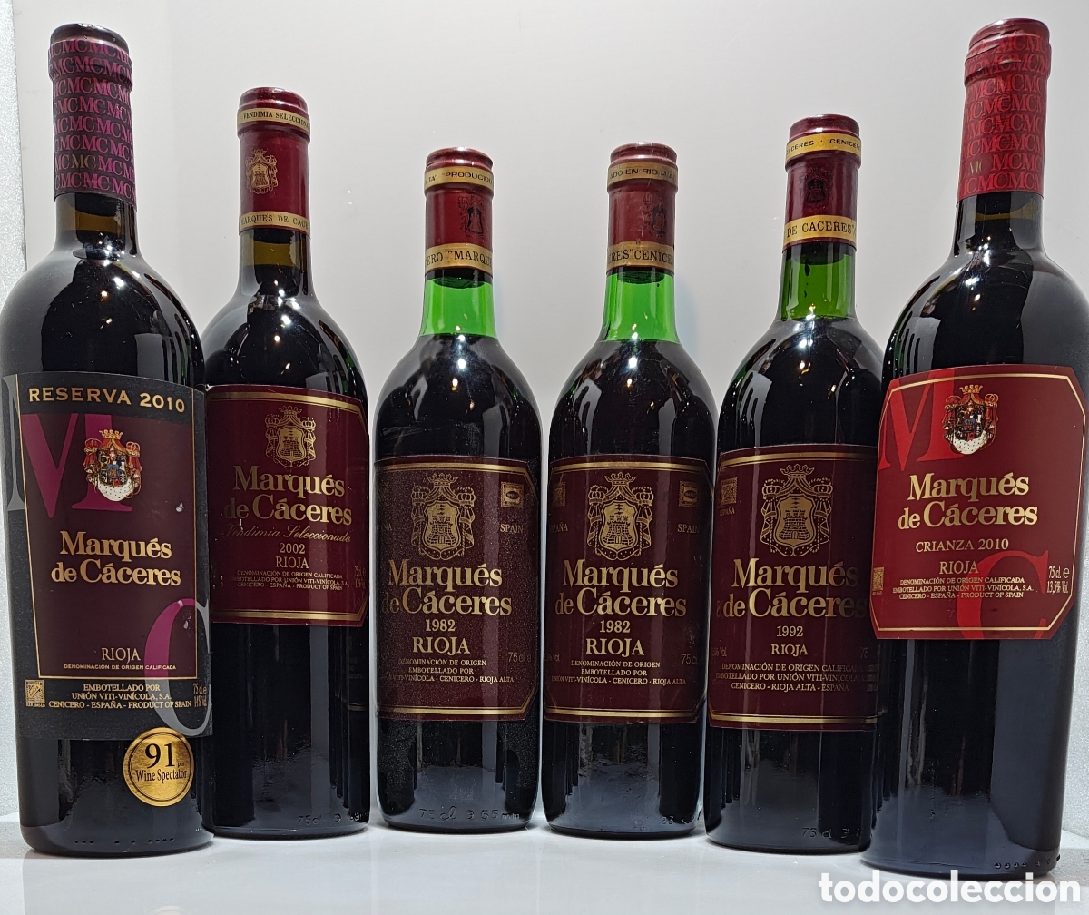 Coleccionismo de vinos y licores: 6 Marques de C&aacute;ceres 1982x2 - 1992 -2002 - 2010x2