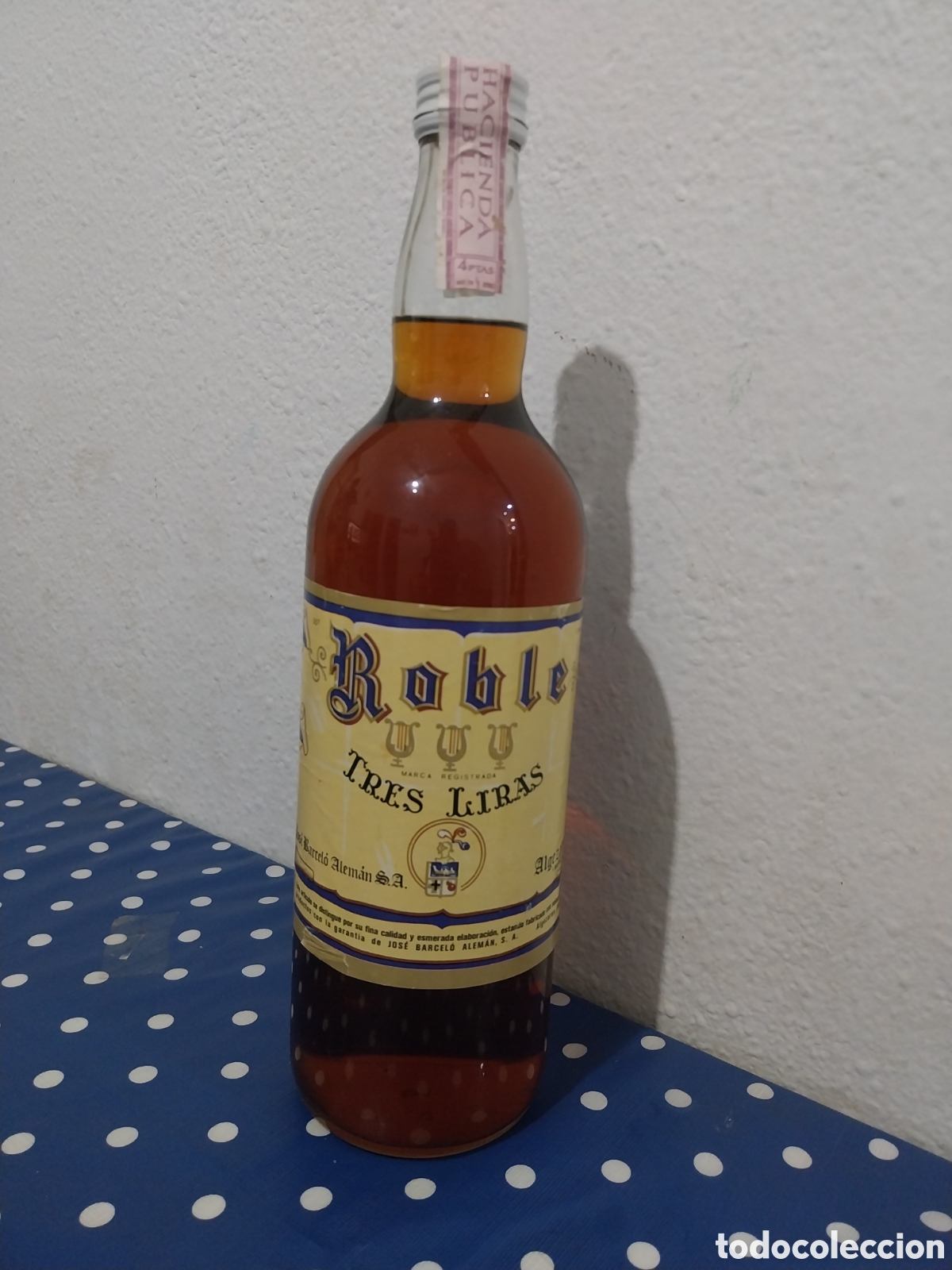Coleccionismo de vinos y licores: Antigua botella co&ntilde;ac roble tres liras,Algezares (Murcia)