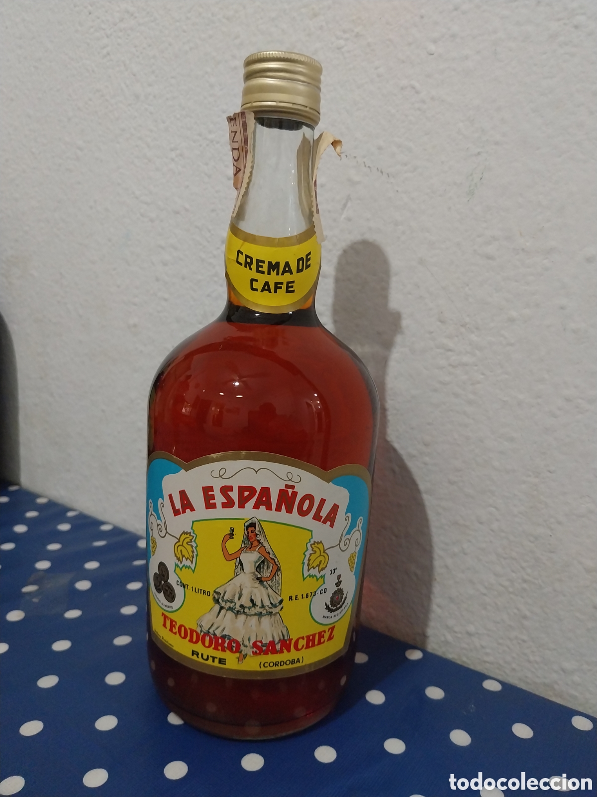 Coleccionismo de vinos y licores: Antigua botella crema de caf&eacute; La Espa&ntilde;ola,Teodoro S&aacute;nchez.Rute(Cordob