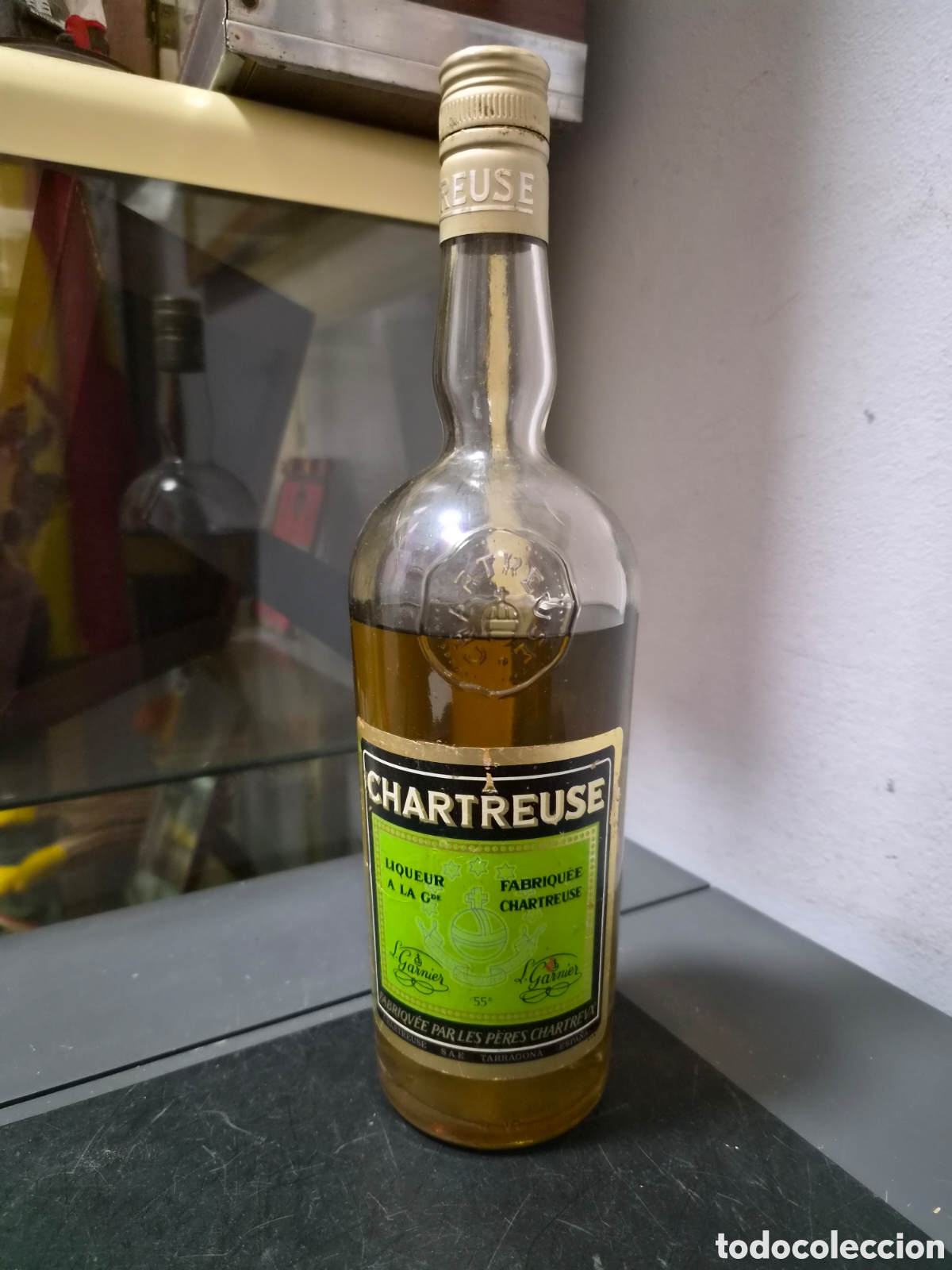 Colecionismo de vinhos e licores: ANTIGUA BOTELLA DE LICOR CHARTREUSE ETIQUETA VERDE TARRAGONA A&Ntilde;OS 70 ORIGINAL