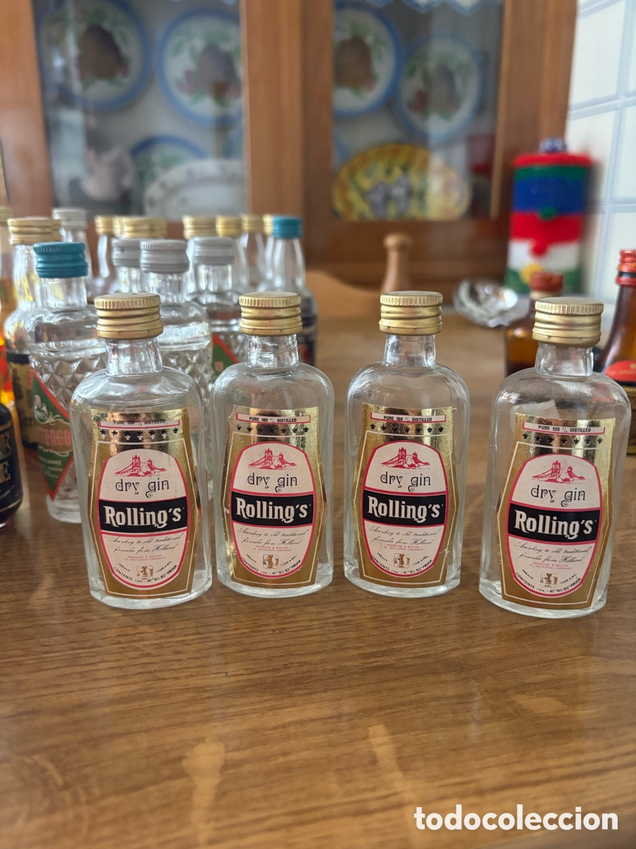 Colecionismo de vinhos e licores: Lote cuatro botellas mini ginebra rolling
