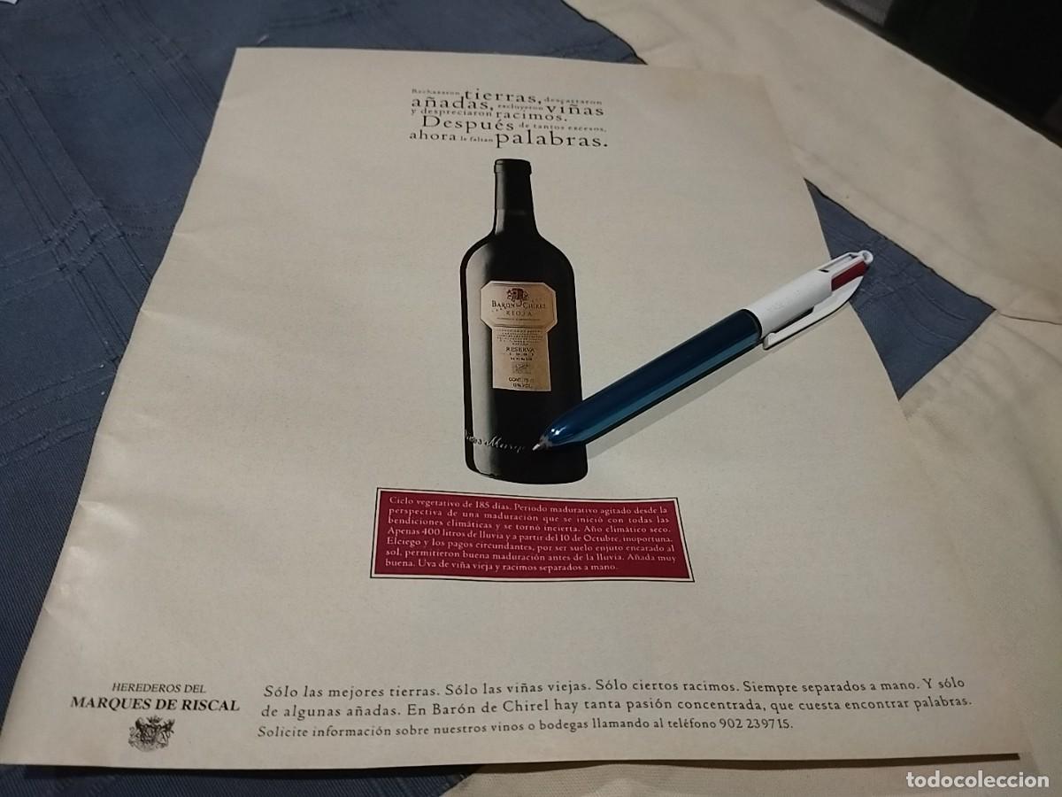 Colecionismo de vinhos e licores: VINO RIOJA BARON DE CHIREL HEREDEROS MARQUES DE RISCAL CLIPPING ANUNCIO PUBLICIDAD REVISTA 1996