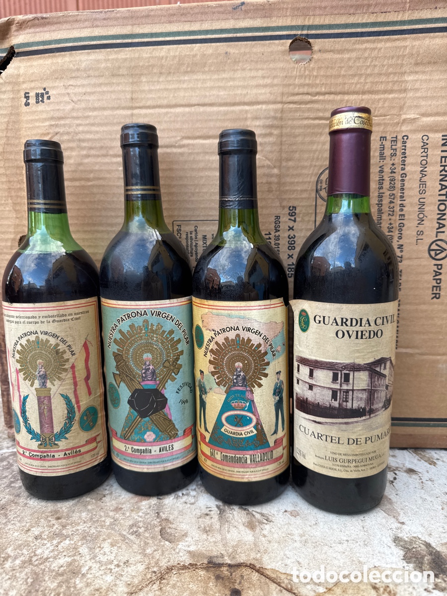 Coleccionismo de vinos y licores: Lote 4 Botellas Conmemorativas Guardia Civil - Virgen del Pilar (Avil&eacute;s, Valladolid, Oviedo)