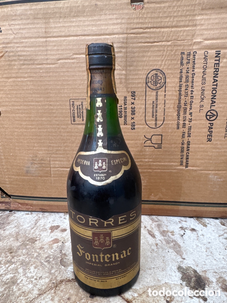 Coleccionismo de vinos y licores: Antigua Botella Brandy Torres Fontenac Reserva Especial - D&eacute;cada de 1980 (Lleno y Precintado)