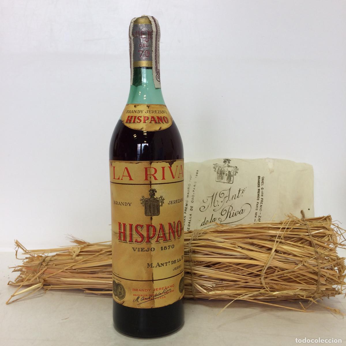 Coleccionismo de vinos y licores: Brandy: Hispano Viejo 1870 &rdquo;La Riva&rdquo;, M. Antonio De La Riva, Sello 80 Centimos (Jerez)