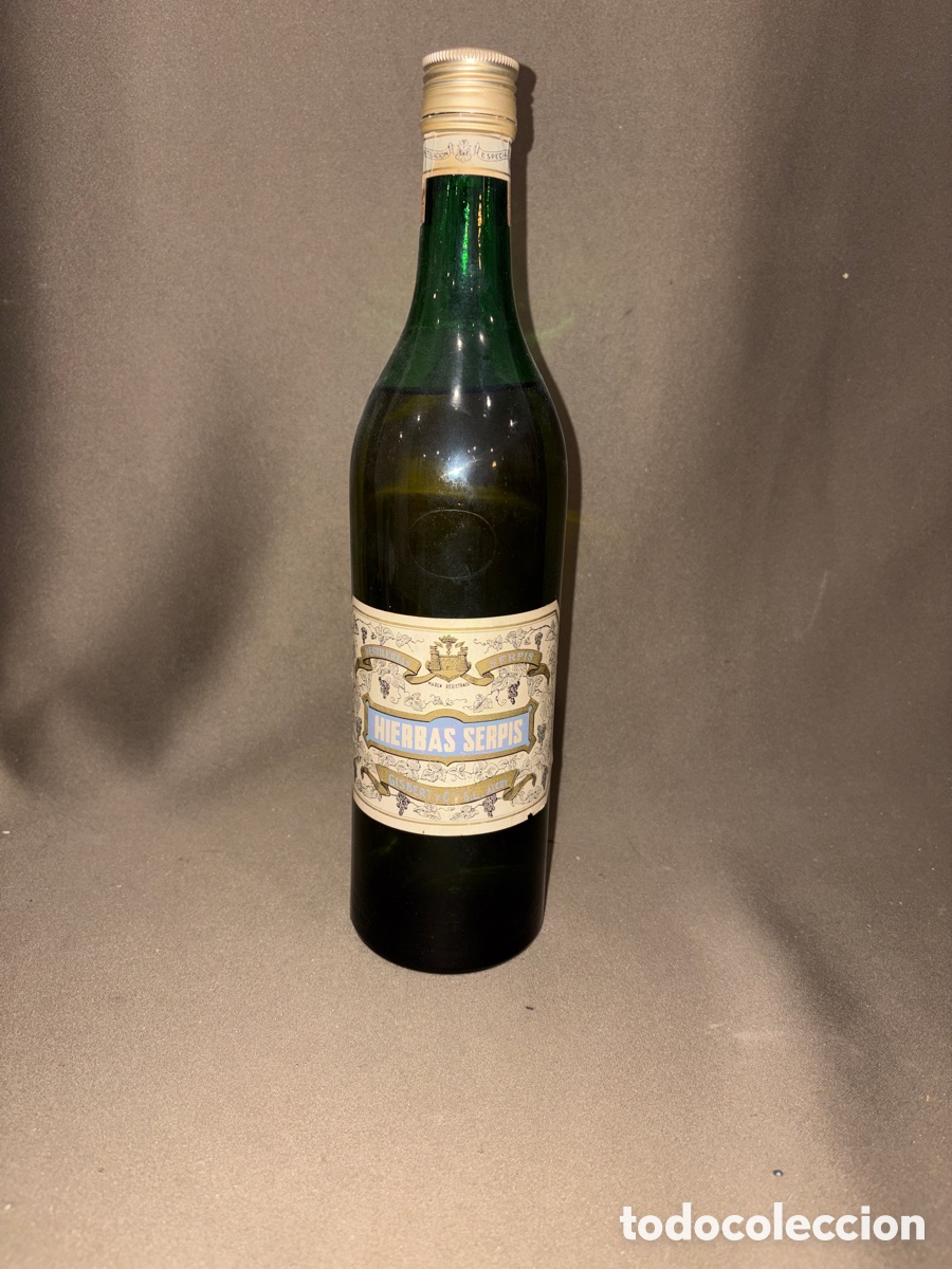 Coleccionismo de vinos y licores: Antigua botella,HIERBAS SERPIS*ALCOY,GISBERT*LLENA*VER FOTOS