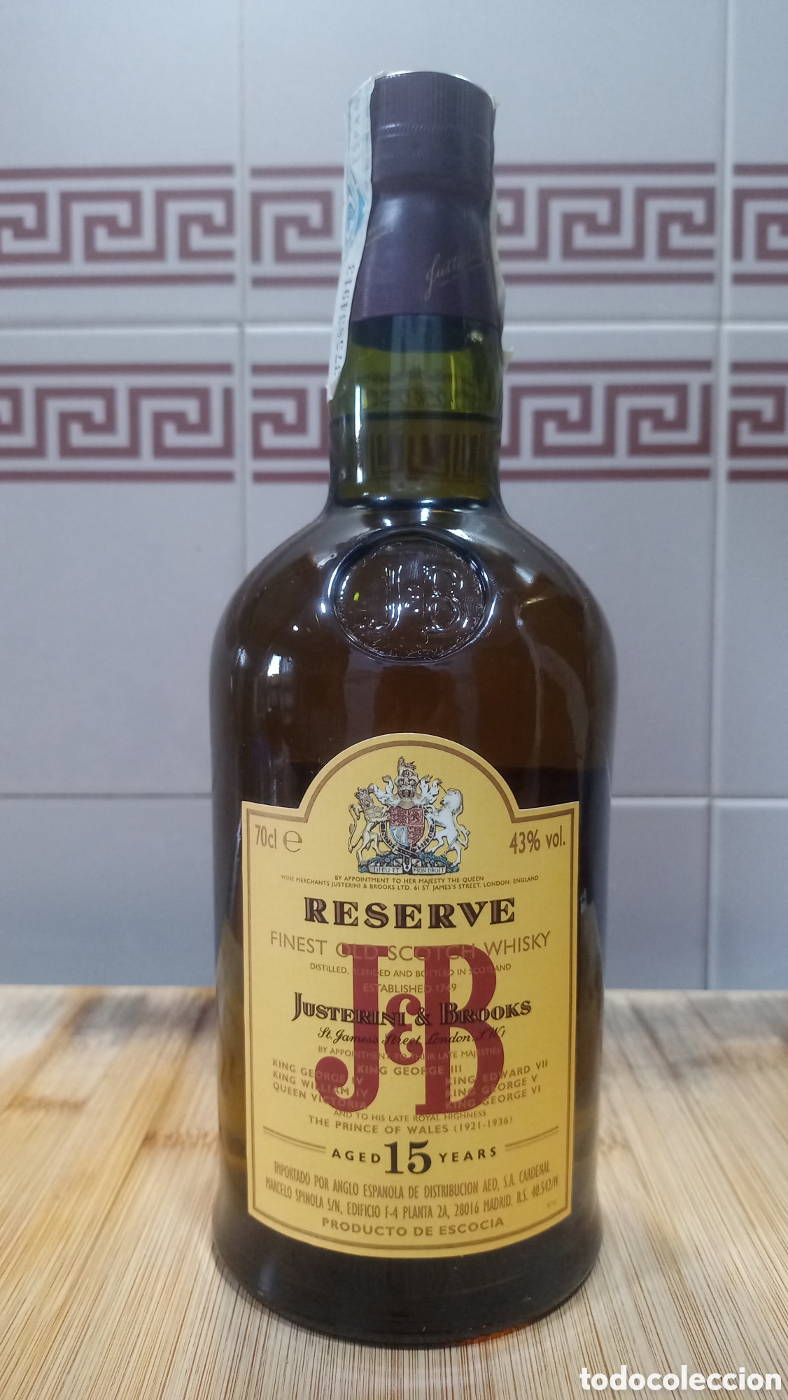 Coleccionismo de vinos y licores: Botella JB reserva 15 a&ntilde;os