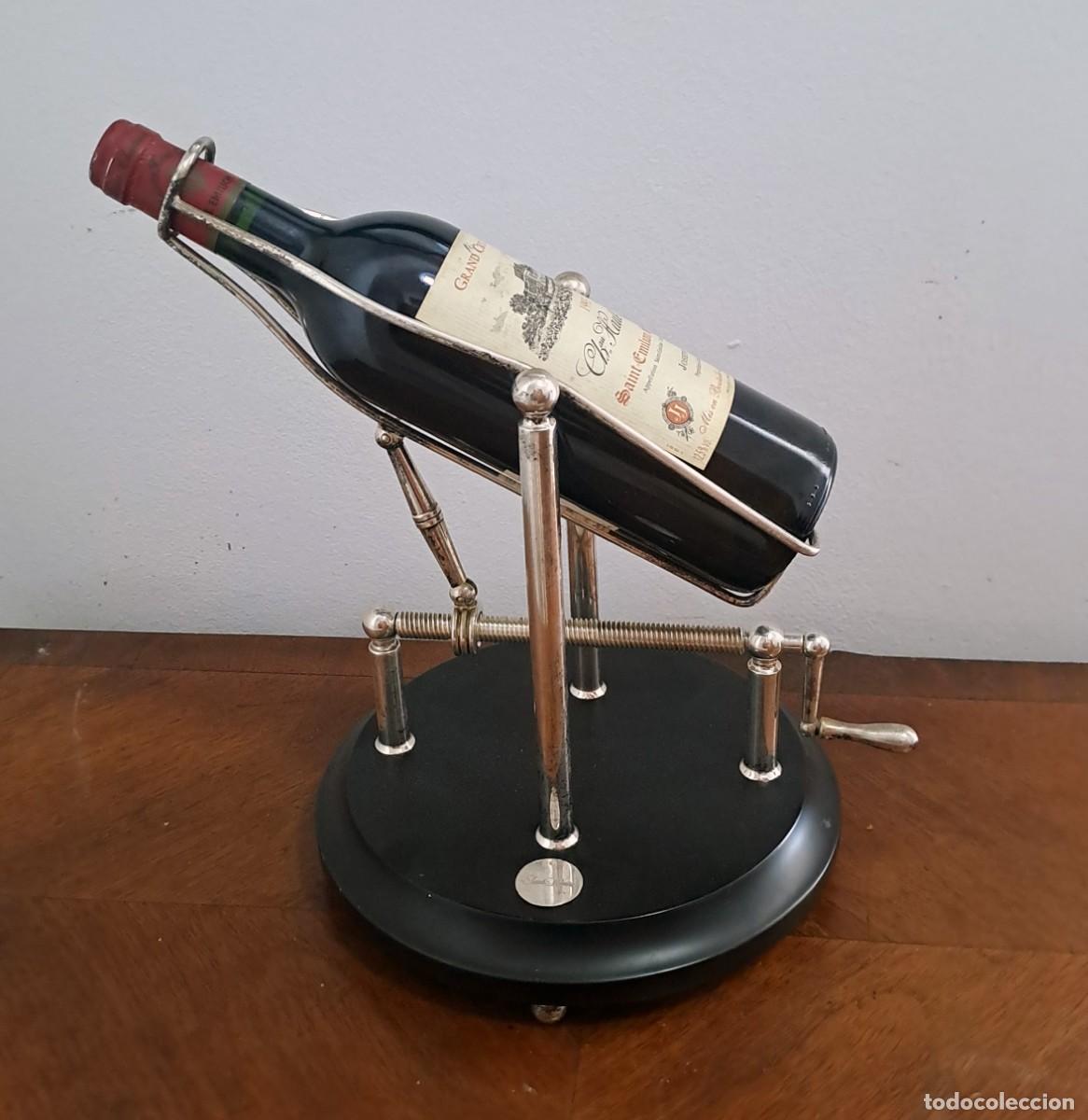 Coleccionismo de vinos y licores: Cesta decantadora de vinos profesional sommelier ba&ntilde;o plata.