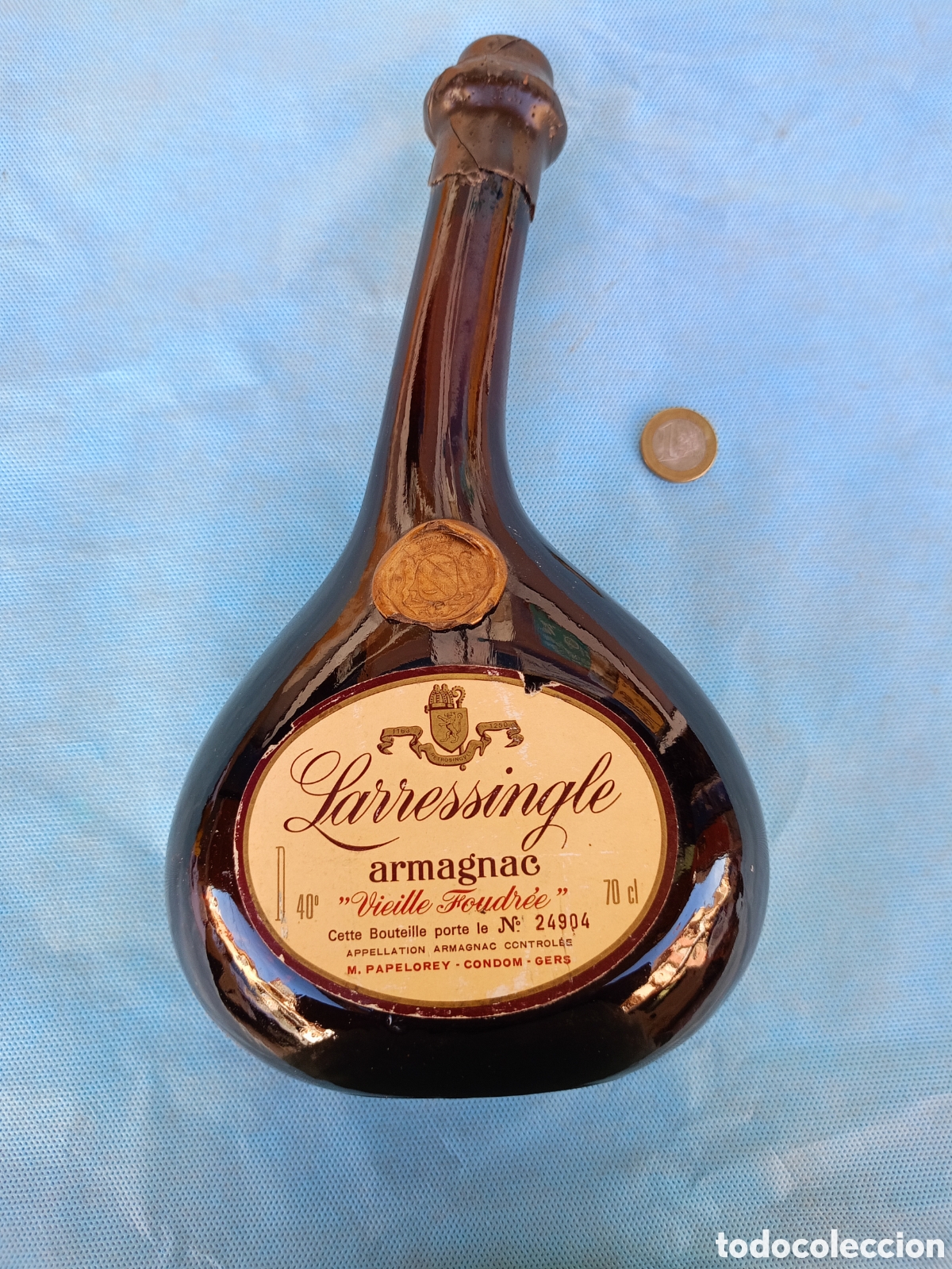 Coleccionismo de vinos y licores: ANTIGUA BOTELLA ARMAGNAC LARRESSINGLE NUMERADA SIN ABRIR