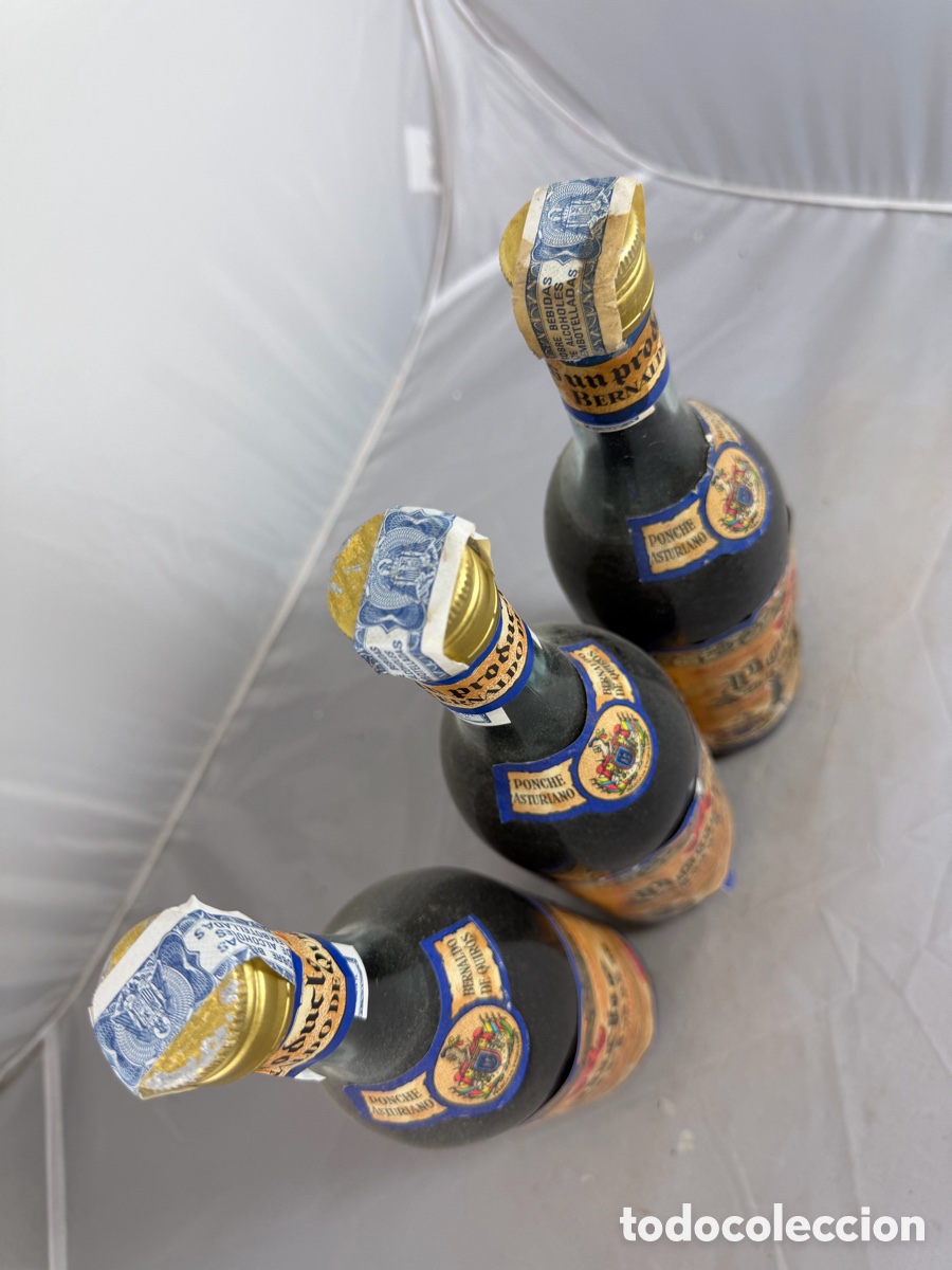 Coleccionismo de vinos y licores: Lote 3 Botellas Antiguas Ponche Asturiano Bernaldo de Quir&oacute;s &ndash; Mieres