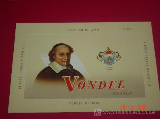 Vitolas de colecci&oacute;n: Etiqueta gran tama&ntilde;o caja de puros, en relieve. Vondel Regalia.