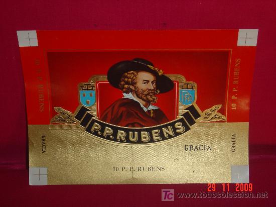 Vitolas de colecci&oacute;n: Etiqueta gran tama&ntilde;o caja de puros, en relieve.P.P. Rubens Gracia.