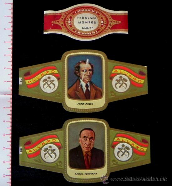 Vitolas de colecci&oacute;n: LOTE 3 VITOLAS PUROS &Aacute;LVARO - 2 DE SERIE ESCULTORES VITOLA TABACO ESCULTOR &Aacute;NGEL FERRANT J. GIN&Eacute;S
