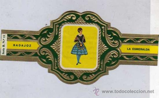 Vitolas de colecci&oacute;n: Etiqueta puros, vitola. Serie B n&ordm; 11 Cordoba. La Esmeralda. Trajes t&iacute;picos provincias espa&ntilde;olas