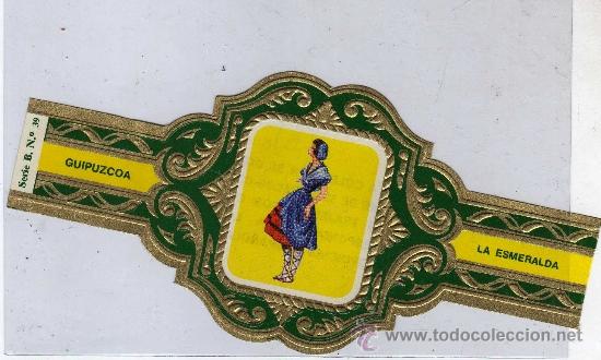 Vitolas de colecci&oacute;n: Etiqueta puros, vitola. Serie B n&ordm; 39 Guipuzcoa. La Esmeralda. Trajes t&iacute;picos provincias espa&ntilde;olas