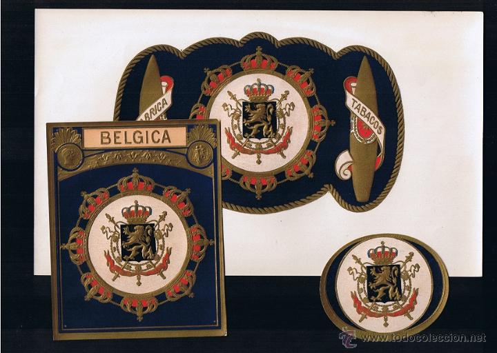 Vitolas de colecci&oacute;n: HABILITACION -VISTA + PAPELETA + TAPACLAVOS .- TITULO BELGICA.- TEMA: ESCUDOS, PUROS