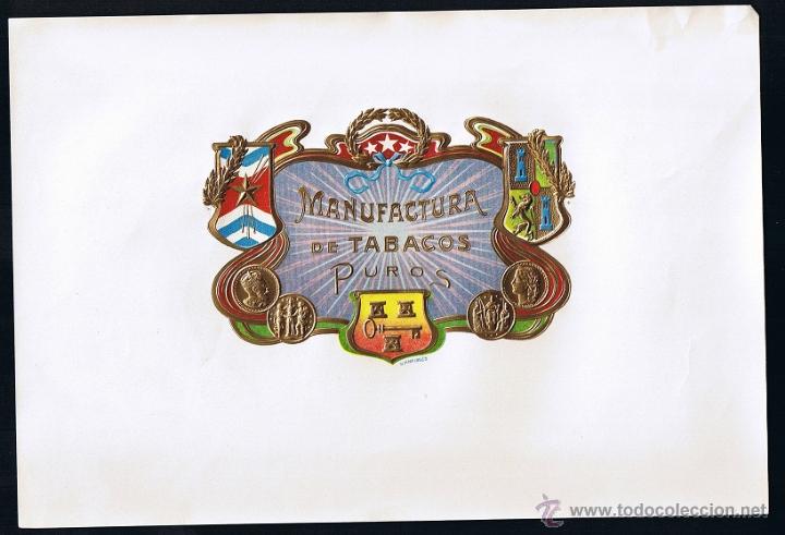 Vitolas de colecci&oacute;n: HABILITACION -VISTA. TITULO: MANUFACTURA DE TABACOS PUROS .- TEMA: ESCUDOS, MONEDAS