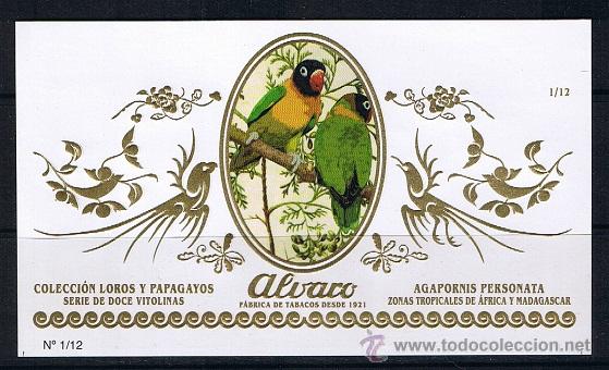 Vitolas de colecci&oacute;n: ALVARO .- LOROS Y PAPAGAYOS 12 VITOLAS (PRUEBAS DE IMPRENTA) .- SERIE COMPLETA