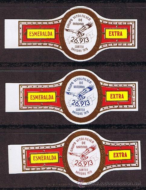 Bagues de cigare de collection: LA ESMERALDA.- LOTERIA DE NAVIDAD DEL GRUPO VIT. DE MADRID1979 (3 VITOLAS) .- SERIE COMPLETA