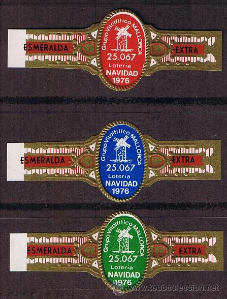Bagues de cigare de collection: LA ESMERALDA.- LOTERIA DE NAVIDAD DEL GRUPO VIT. MALLORCA 1976 (3 VITOLAS) .- SERIE COMPLETA