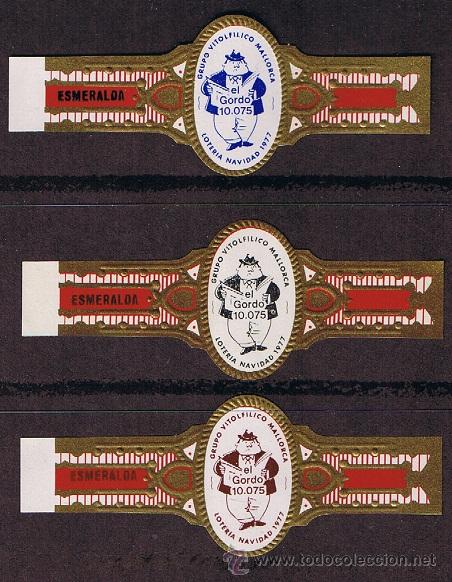 Bagues de cigare de collection: LA ESMERALDA.- LOTERIA DE NAVIDAD DEL GRUPO VIT. MALLORCA 1977 (3 VITOLAS) .- SERIE COMPLETA