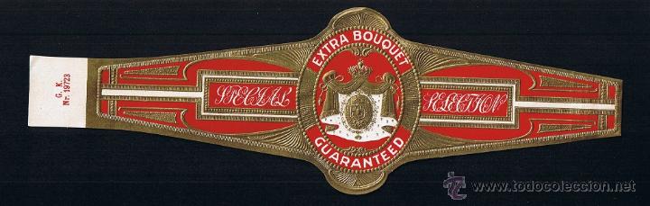 Collection cigar bands: EXTRA BOUQUET GARANTEED .- VITOLA SEMIGIGANTE .- MEDIDAS 240 X 75 mm .- TEMA ESCUDOS