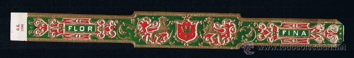 Collection cigar bands: FLOR FINA .- VITOLA SEMIGIGANTE .- MEDIDAS 214 X 23 mm .- TEMA CORONAS