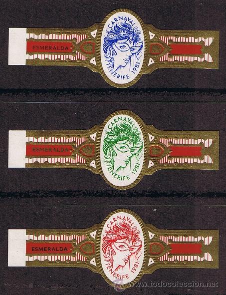 Bagues de cigare de collection: LA ESMERALDA .- CARNAVAL DE TENERIFE 1981 (3 VITOLAS) .- SERIE COMPLETA