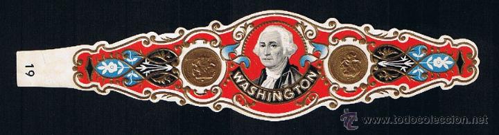 Collection cigar bands: WASHINGTON .- VITOLA SEMIGIGANTE.- MEDIDAS: 175 X 40 .- TEMA: PRESIDENTES, WASHINGTON