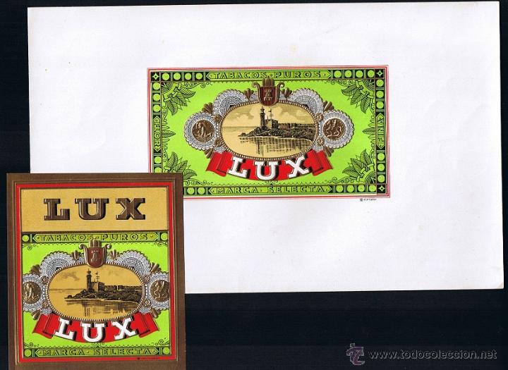 Collection cigar bands: HABILITACION -VISTA+PAPELETA.- TITULO: LUX. TEMA: EDIFICACIONES, FAROS,PANORAMICAS