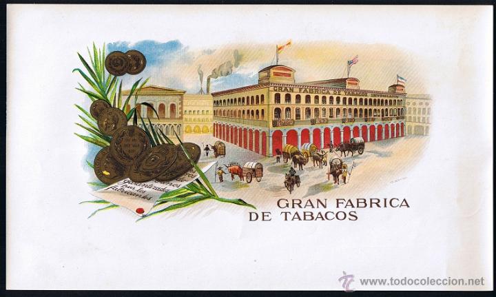 Collection cigar bands: HABILITACION - VISTA. TITULO: GRAN FABRICA DE TABACOS. TEMA: EDIFICACIONES, F&Aacute;BRICAS