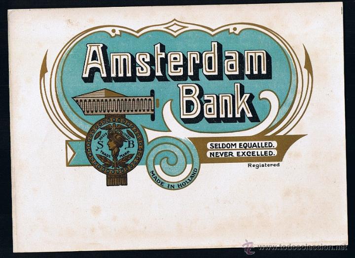 Collection cigar bands: HABILITACION - VISTA . TITULO: AMSTERDAM BANK. TEMA: EDIFICACIONES, BANCOS