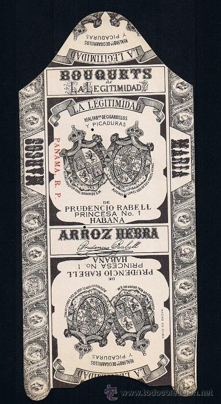 Vitolas de colecci&oacute;n: HABILITACION (CUBA).- PAQUETE DE TABACO .- TITULO: LA LEGITIMIDAD .- TEMA: ESCUDOS