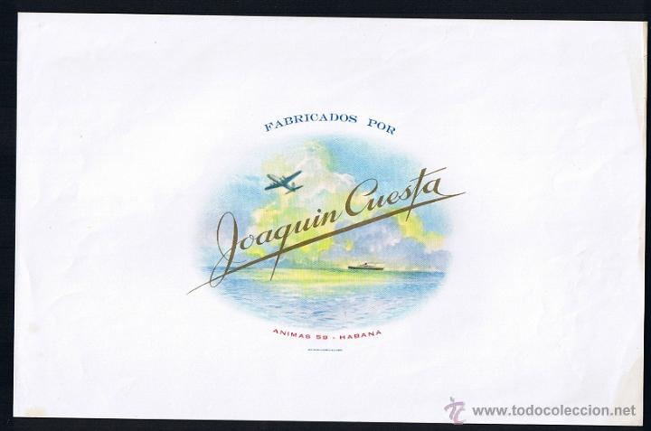 Vitolas de colecci&oacute;n: HABILITACION (CUBA).- VISTA .- TITULO: JOAQUIN CUESTA.- TEMA: AVIONES, BARCOS
