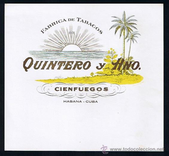 Vitolas de colecci&oacute;n: HABILITACION (CUBA).- VISTA .- TITULO: QUINTERO Y HNO. - TEMA: ARBOLES, SOLES
