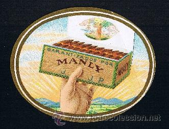 Vitolas de colecci&oacute;n: HABILITACION (CUBA).- TAPACLAVOS.- TITULO: MANLY .- TEMA: , MANOS, PUROS, CAJAS