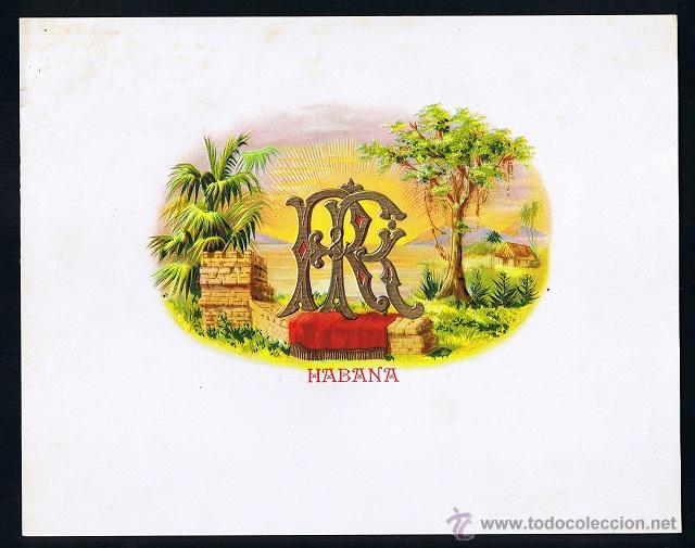 Vitolas de colecci&oacute;n: HABILITACION (CUBA) .- VISTA.- TITULO: R.R. HABANA .- TEMA: LETRAS ENLAZADAS, ARBOLES