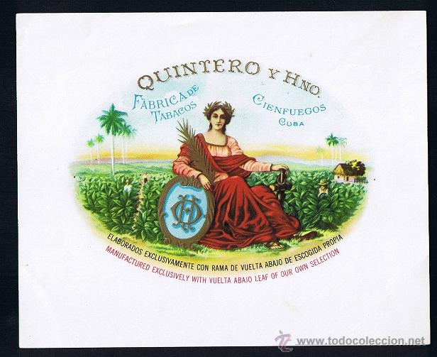 Vitolas de colecci&oacute;n: HABILITACION (CUBA).- VISTA .- TITULO: QUINTERO Y HNO. - TEMA: MUJERES, TABACO