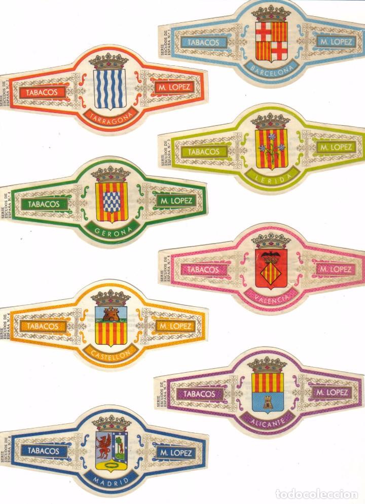 Vitolas de colecci&oacute;n: Vitolas. Serie completa M. L&oacute;pez - Escudos de Espa&ntilde;a, 8 vitolinas,