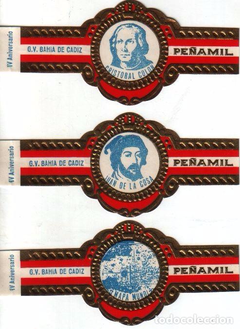 Vitolas de colecci&oacute;n: Vitolas. Serie completa Pe&ntilde;amil- IV Aniversario G,V, Bah&iacute;a de C&aacute;diz. 3 vitolas