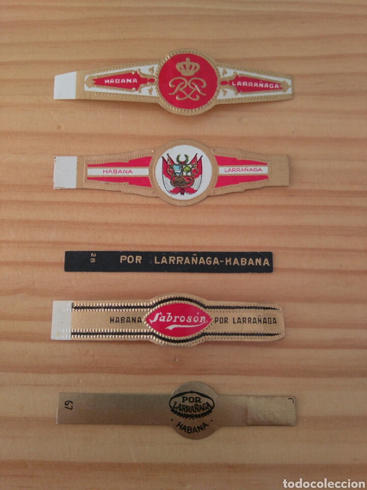 Vitolas de colecci&oacute;n: B- 5 vitolas vitola anilla cigarro por Larra&ntilde;aga, Habana Cuba. Sabroson, escudos.