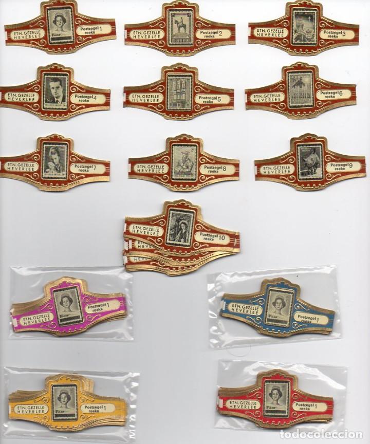 Vitolas de colecci&oacute;n: Serie completa Gezelle- Filatelia, 20 vitolas, color amarillo.